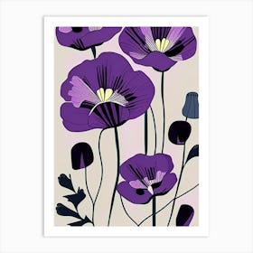 Purple Poppy Mallow Wildflower Modern Muted Colours 1 Art Print