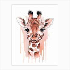 Portrait of Baby Giraffe Watercolor Nursery Art Art Print