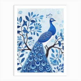 Folky Floral Peacock On A Tree Branch 2 Art Print