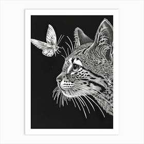 Cat And Butterfly Art Print