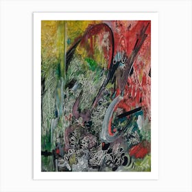 Abstract Wall Painting With Red & Yellow Art Print