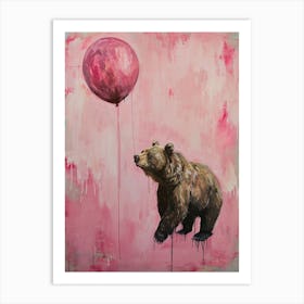 Cute Grizzly Bear 2 With Balloon Art Print