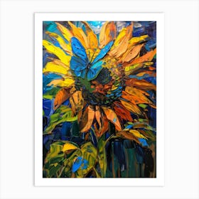 Sunflower With Butterfly Art Print