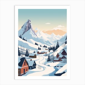 Vintage Winter Travel Illustration Lofoten Islands Norway 3 Art Print