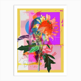 Chrysanthemum 3 Neon Flower Collage Art Print