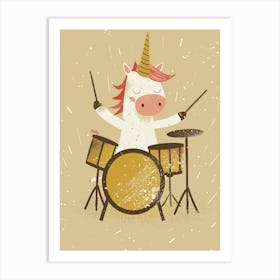 Unicorn Playing Drums Muted Pastel 2 Art Print