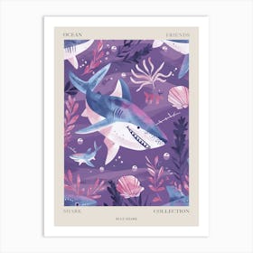 Purple Blue Shark Illustration 3 Poster Art Print