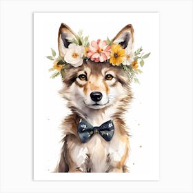 Baby Wolf Flower Crown Bowties Woodland Animal Nursery Decor (9) Art Print
