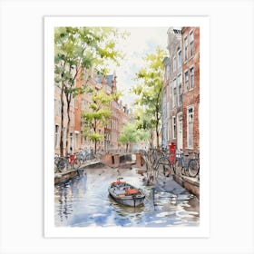 Amsterdam Canal Watercolor Painting Art Print