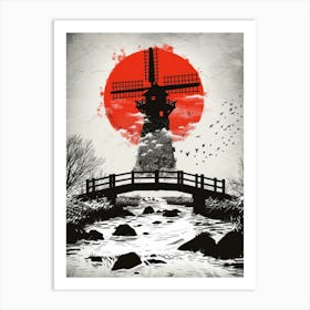 Windmill On The River Art Print