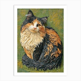 Turkish Angora Cat Relief Illustration 4 Art Print