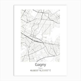 Gagny,France Minimalist Map Art Print