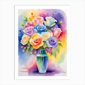 Watercolor Roses In A Vase 4 Art Print