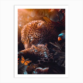 Leopard Mother And Her Baby In The Tropical Jungle 1 Art Print