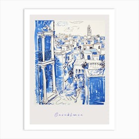 Casablanca Morocco Mediterranean Blue Drawing Poster Art Print