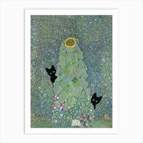 Sunflowers, Gustav Klimt  Inspired Cats Art Print