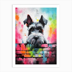 Aesthetic Miniature Schnauzer Dog Puppy Brick Wall Graffiti Artwork 1 Art Print