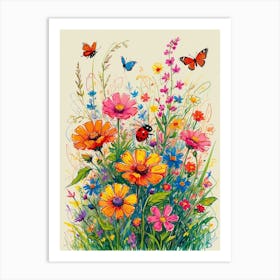 Ladybugs And Flowers Art Print