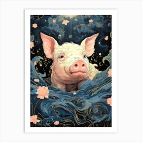 Pig In The Water Art Print