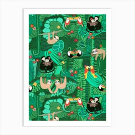 Wildlife of Costa Rica in Jungle Trees Sloths, Monkeys, Tropical Birds Art Print