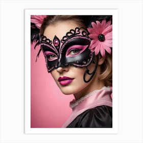 A Woman In A Carnival Mask, Pink And Black (5) Art Print