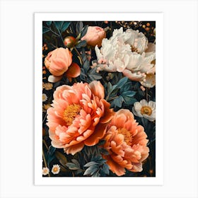 Peonies Inspired By William Morris Art Print