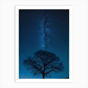 Silhouette Of A Tree At Night 1 Art Print