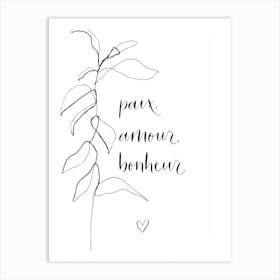 Paix, Amour, Bonheur Calligraphy Art Print