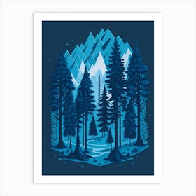 A Fantasy Forest At Night In Blue Theme 61 Art Print