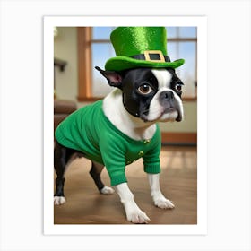 St Patrick'S Day Boston Terrier Puppy Art Print