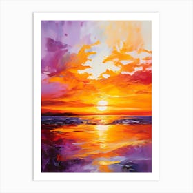 An Acrylic Painting Of A Vibrant Sunset Over A Tranquil Sea Sky Ablaze With Deep Oranges And Purple (1) (1) Art Print