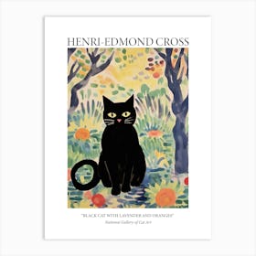 Henri Edmond Cross Style Black Catwith Lavender And Oranges 1 Art Print