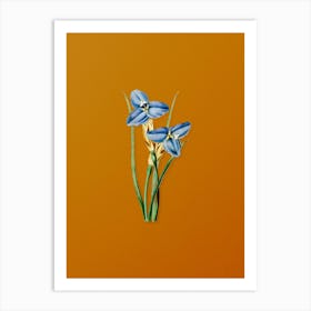 Vintage Sapphire Patersonia Botanical on Sunset Orange n.0173 Art Print