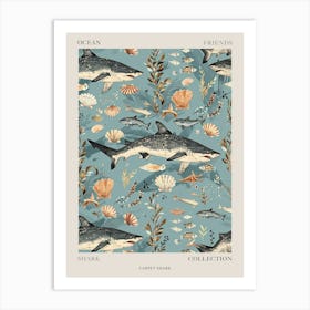 Pastel Carpet Shark Watercolour Seascape Pattern 2 Poster Art Print