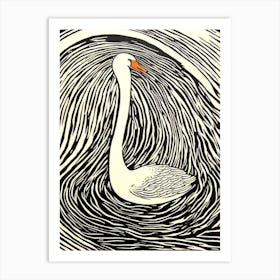 Swan Linocut Bird Poster