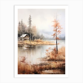 Lake In The Woods In Autumn, Painting 33 Art Print