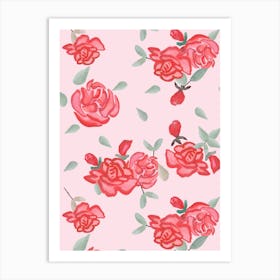 Watercolor Red Roses Art Print