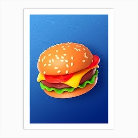 Burger, plastic 3D — Food kitchen poster/blackboard, photo art 1 Art Print