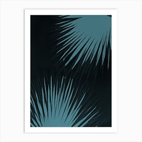 Teal black palm leaves 1 Art Print