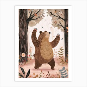 Sloth Bear Dancing In The Woods Storybook Illustration 1 Art Print