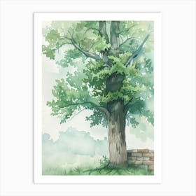 Ash Tree Atmospheric Watercolour Painting 2 Art Print