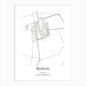 Bedum,Netherlands Minimalist Map Art Print