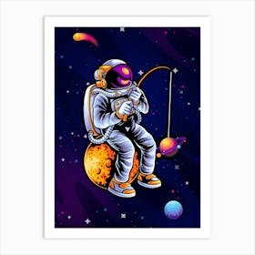 Astronaut fishing a stars — space poster, synthwave space, neon space, aesthetic poster Art Print