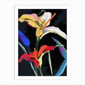 Neon Flowers On Black Calla Lily 1 Art Print