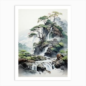 Nachi Falls In Wakayama Nikko In Tochigi, Japanese Brush Painting, Ukiyo E, Minimal 2 Art Print