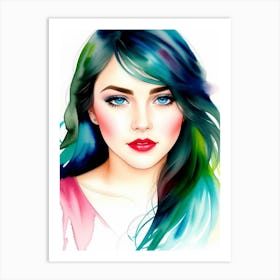 Portrait Of A Woman With Blue Hair Art Print