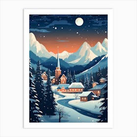 Winter Travel Night Illustration Bavaria Germany Art Print