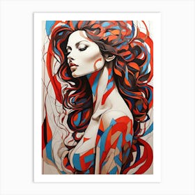 Woman With Red And Blue Hair 1 Art Print