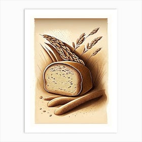 Sprouted Grain Bread Bakery Product Retro Drawing Art Print