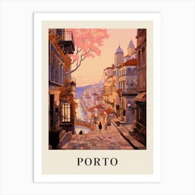 Porto Portugal 2 Vintage Pink Travel Illustration Poster Art Print